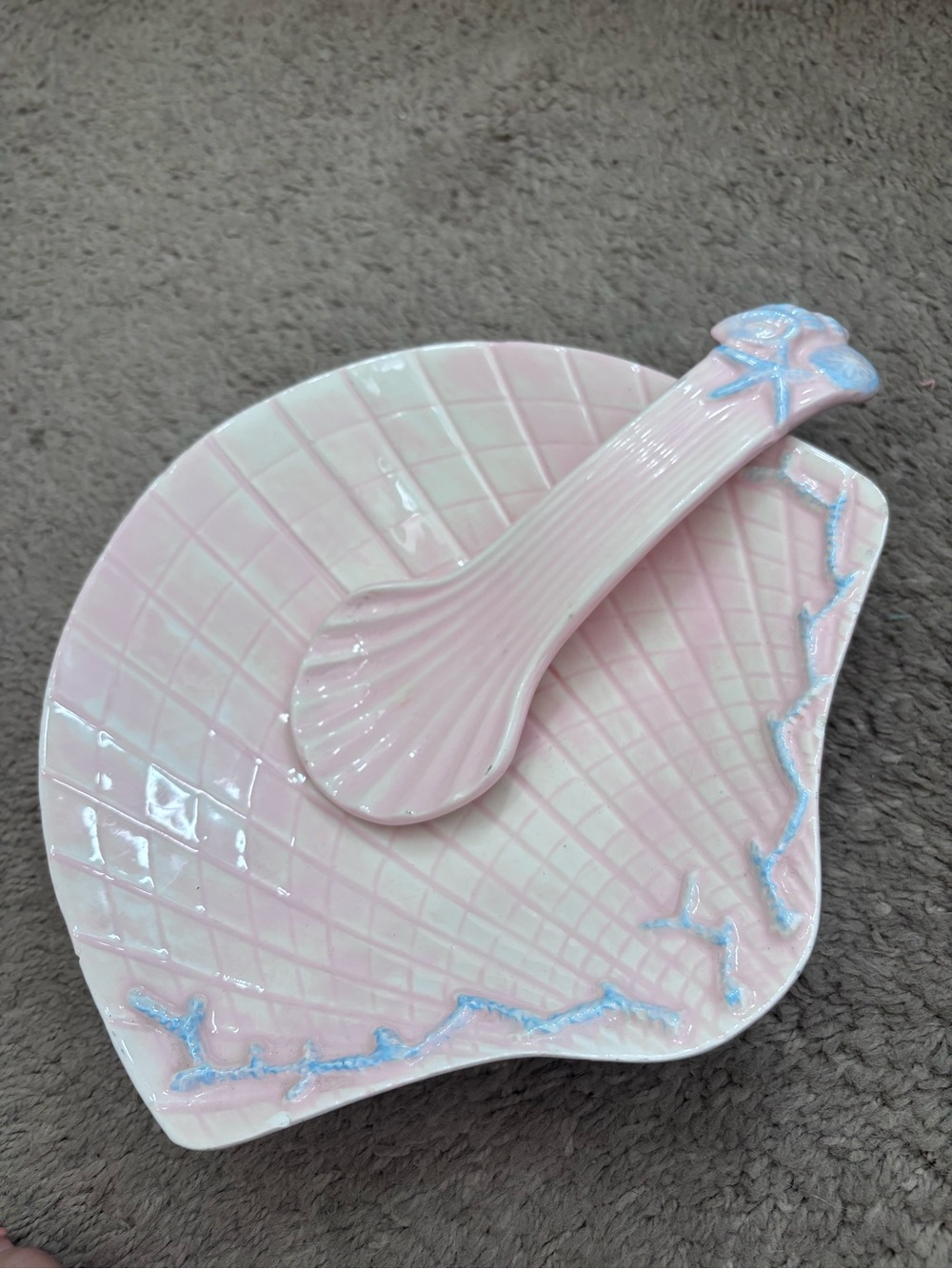 Pink Ceramic Shell Dish with Spoon - Decorative Home Accent